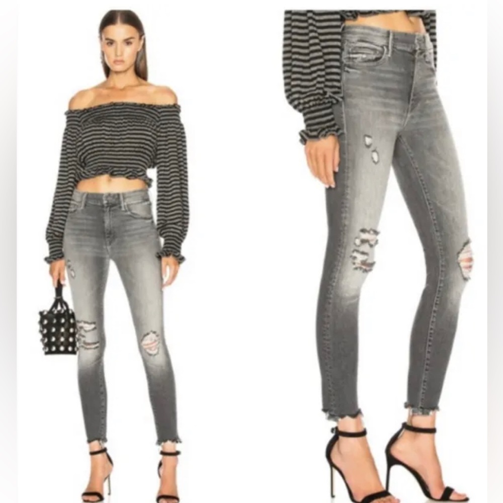 Mother the swooner ankle chew distressed jeans